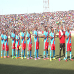 Les Lopards de la RDC lors de la dfaite contre les Elphants de la Cte d'Ivoire au stade Tata Raphal le 11/10/2014  Kinshasa, score: 1-2