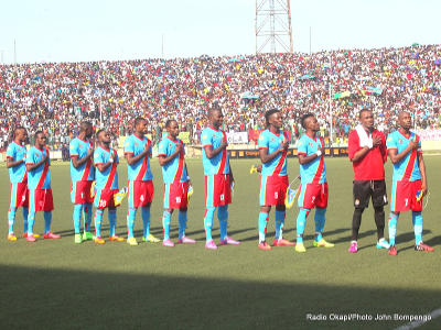Les Lopards de la RDC lors de la dfaite contre les Elphants de la Cte d'Ivoire au stade Tata Raphal le 11/10/2014  Kinshasa, score: 1-2