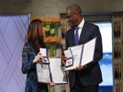Le gyncologue congolais, le docteur Denis Mukwege et l?activiste kurde Nadia Murad ont reu officiellement en leur prix Nobel de la paix.  NTB Scanpix/Haakon Mosvold Larsen via Reuters