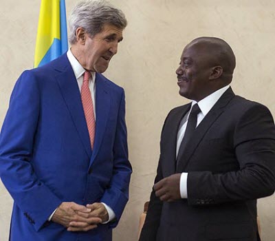Le secrtaire d'Etat amricain John Kerry et le prsident Joseph Kabila et  le 4/05/2014  Kinshasa