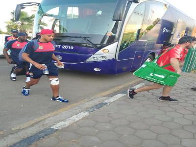 Arrive des Lopards lundi 24 juin  Arab contractor stadium du Caire (Egypte) pour leur sance d?entrainement. Photo Radio Okapi/Nana Mbala