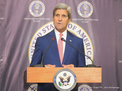 Le Secrétaire d’Etat américain, John Kerry le 4/05/2014 lors d’une conférence de presse à Kinshasa