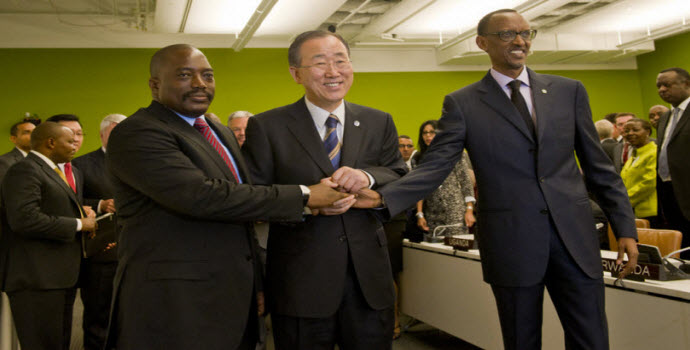 Rencontre entre Joseph Kabila, Ban Ki-moon et Paul Kagame a l'Onu le 27 septembre 2012
