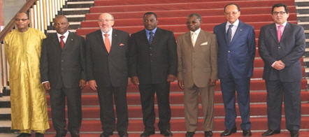 Joseph Kabila, Evariste Boshab, Leon Kengo wa Dondo, Louis Michel lors de l'ouverture de l'assemblée ACP-UE à Kinshasa