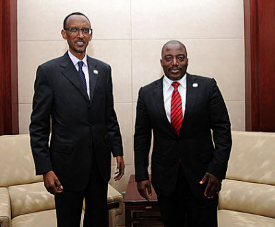 Les présidents Paul Kagame et Joseph Kabila se sont rencontrés à Addis-Abeba le 15 juillet 2012