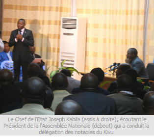 Les questions relatives à la paix, à la sécurité et au développement des provinces du Nord et Sud Kivu ont figuré au centre de l'audience que le Président de la République, Joseph Kabila Kabange, a accordé samedi, au Palais de la Nation, à une délégation des notables de ces deux provinces.